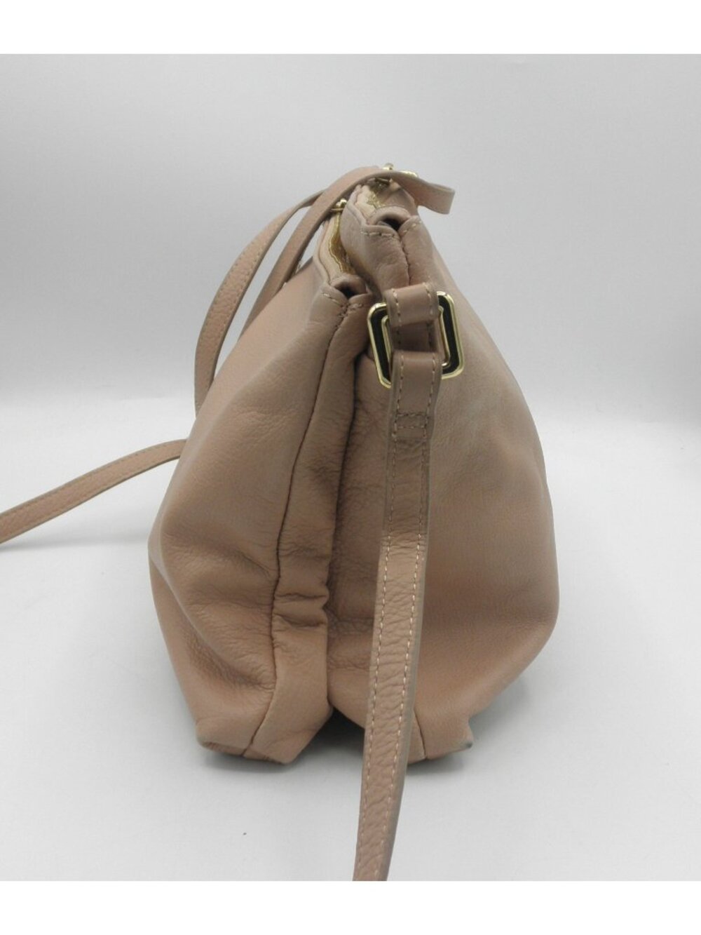 Margot Peach Blush Leather Double Top Zip Crossbody Shoulder Bag Genuine Leather - Picture 5 of 16